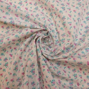 Polyester Cotton Fabric Floral Pocket Pansy Ivory