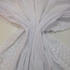 Broderie Anglais Fabric Double Bordered Cosmopolitan White