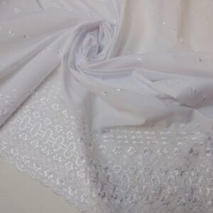 Broderie Anglais Fabric Double Bordered Cosmopolitan White