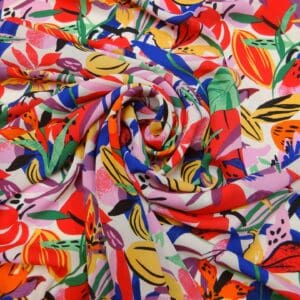 Crepe de Chine Fabric Fiesta Algarve Pink Blue Green White