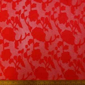 Georgette Fabric Flocked Embroidered Water Rose Coral Red