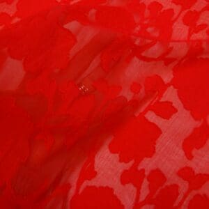 Georgette Fabric Flocked Embroidered Water Rose Coral Red