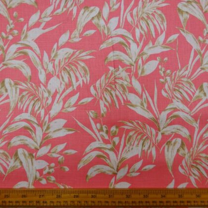 Suiting Fabric Natural Linen Floral Barley Twist Coral Cream