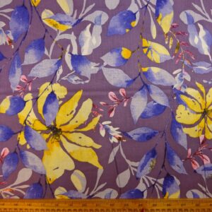 Suiting Fabric Natural Linen Floral Figi Forest Mauve Yellow