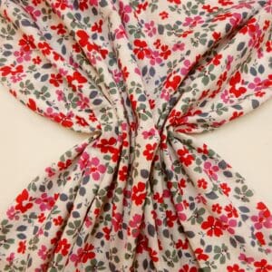 Suiting Fabric Natural Linen Forget Me Knots Cream Teal Cerise