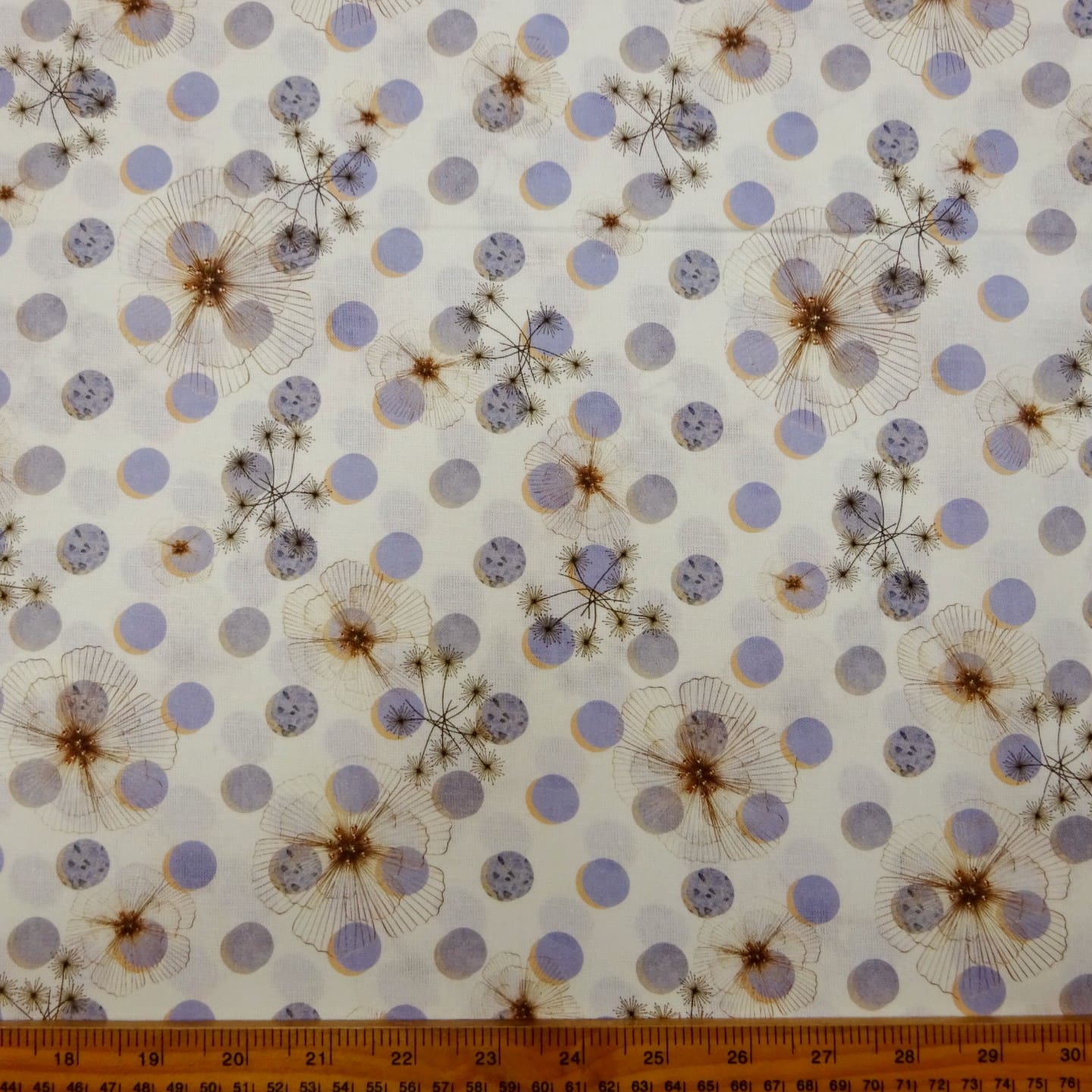 Suiting Fabric Natural Linen Floral Dandelions Cream Mauve