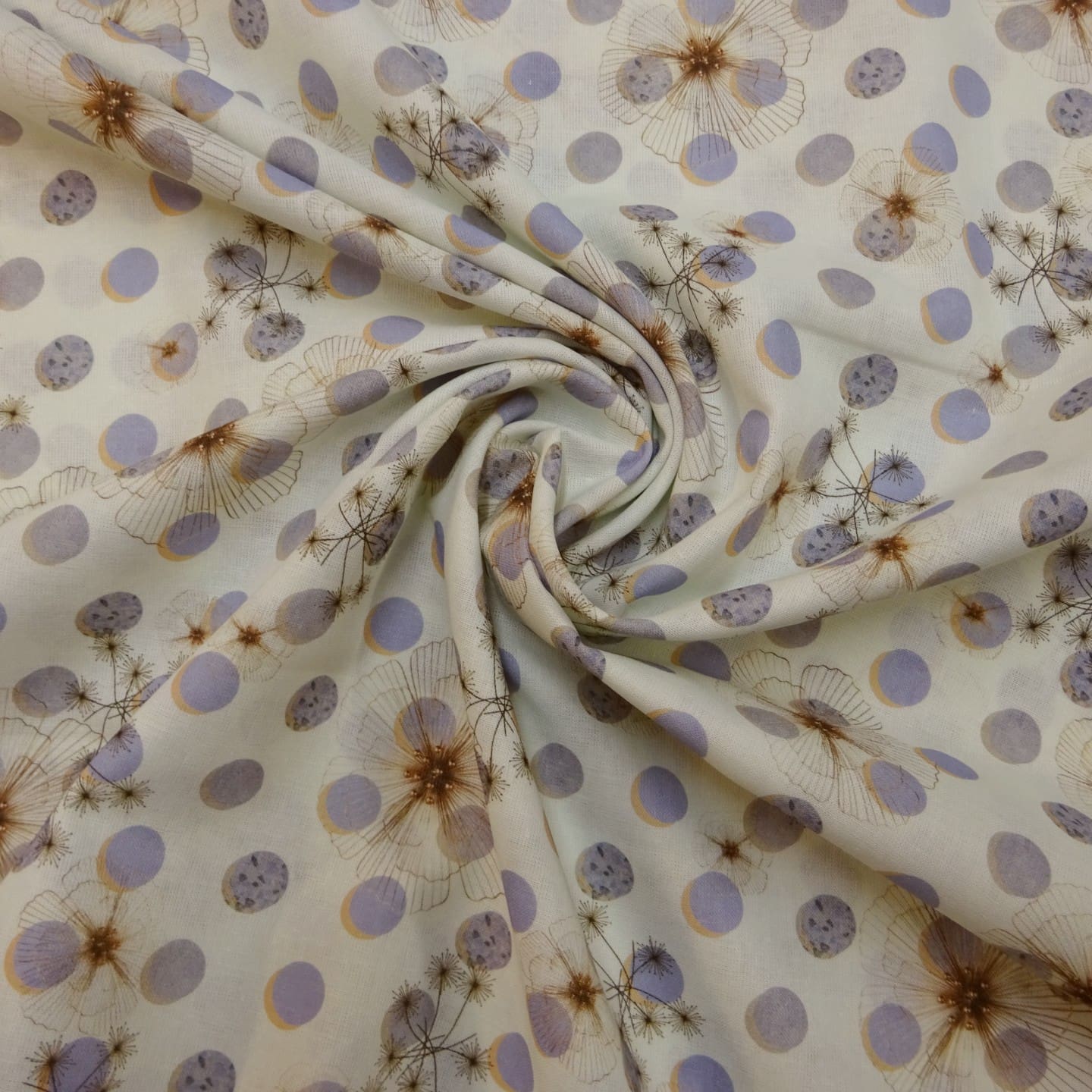 Suiting Fabric Natural Linen Floral Dandelions Cream Mauve