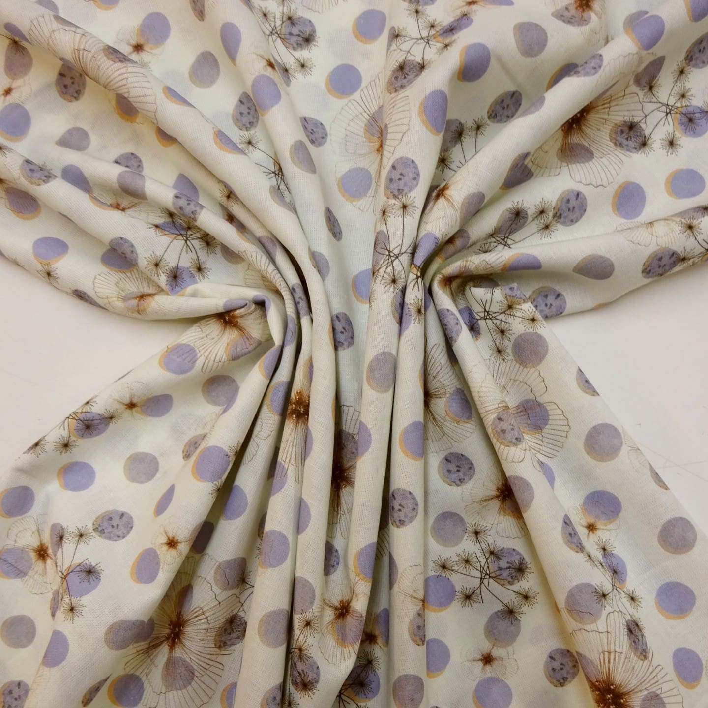 Suiting Fabric Natural Linen Floral Dandelions Cream Mauve