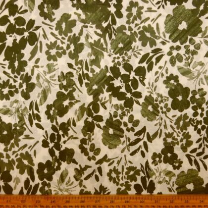 Suiting Fabric Natural Linen Floral Greengage Olive Cream
