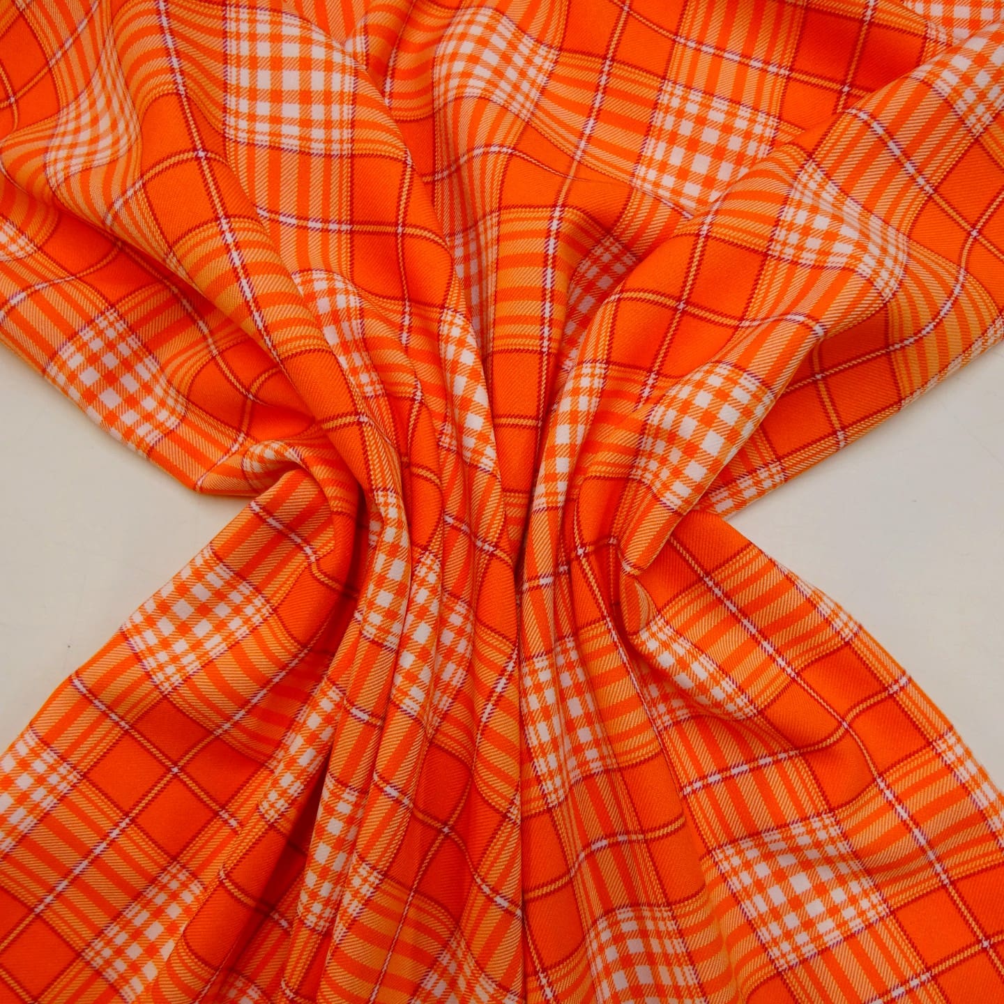 Suiting Fabric Plaid Tangerine Dream Orange