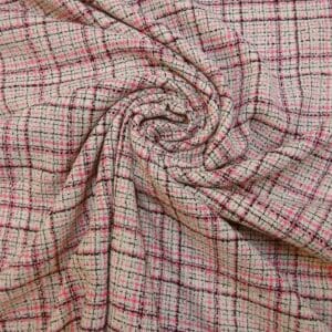 Suiting Fabric Boucle Chic Paris Pink Black Ivory
