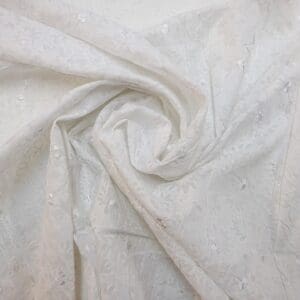Polyester Cotton Fabric Crinkle Burnt Out Pansy With Embroidery White