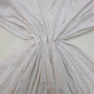 Polyester Cotton Fabric Crinkle Burnt Out Pansy With Embroidery White