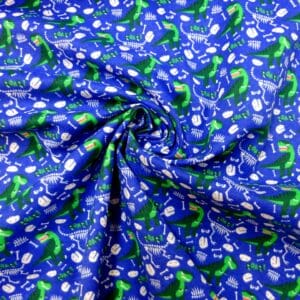 Brushed Cotton Fabric Extinct Jurassic Dinosaurs Royal/Emerald