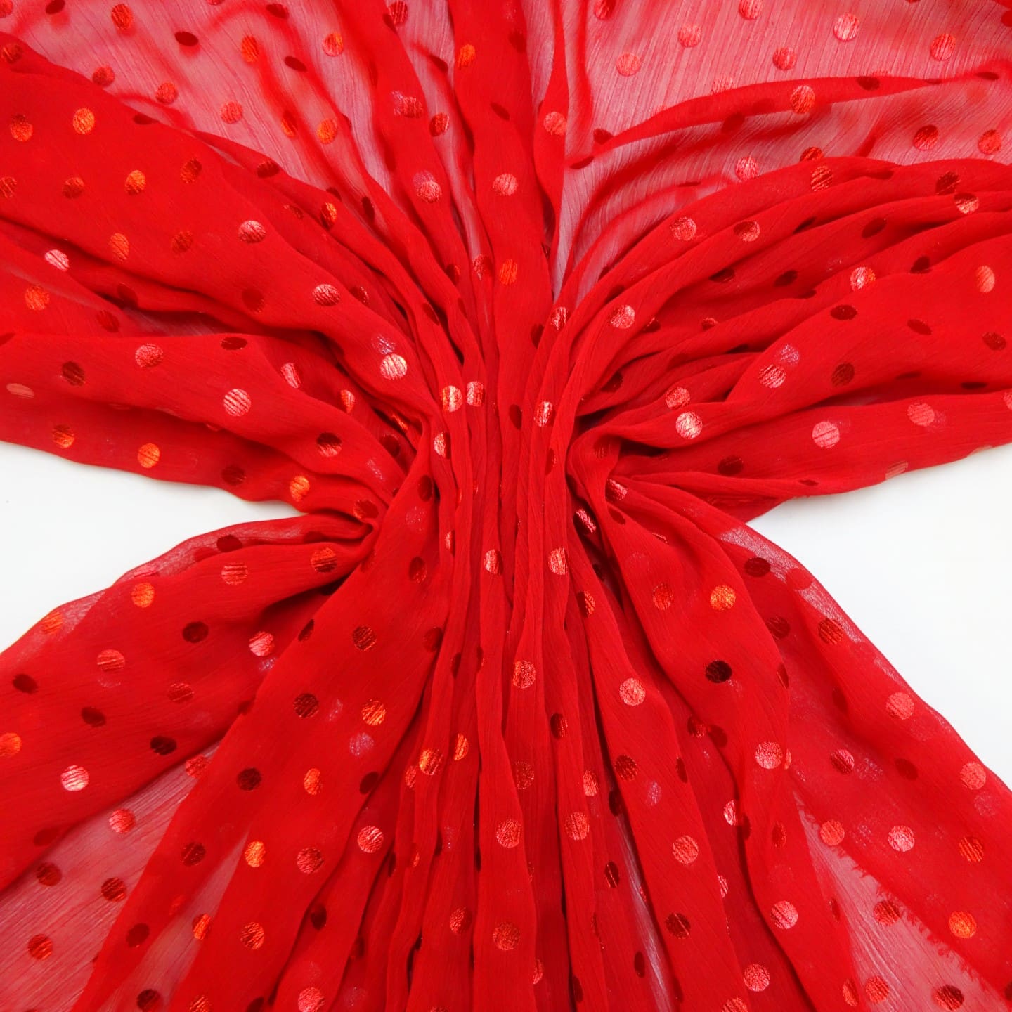 Chiffon Fabric Soft Crinkle Chiffon With Shiny Spot Red