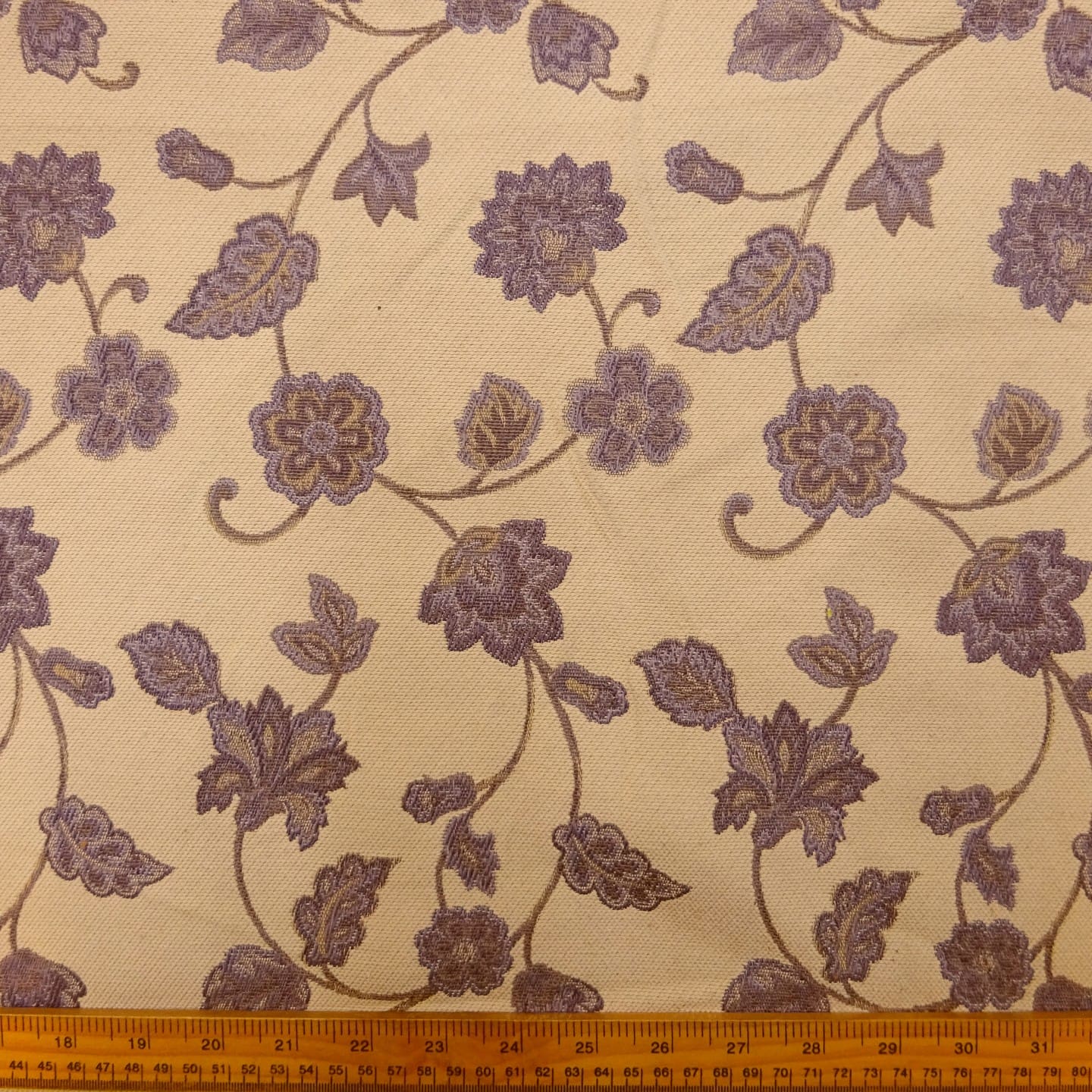 Curtain Fabric Tapestry Weight Delilah Floral Cream Aubergine