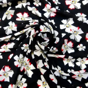 Georgette Fabric Floral Black Flower Stamps Black/White