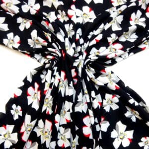 Georgette Fabric Floral Black Flower Stamps Black/White
