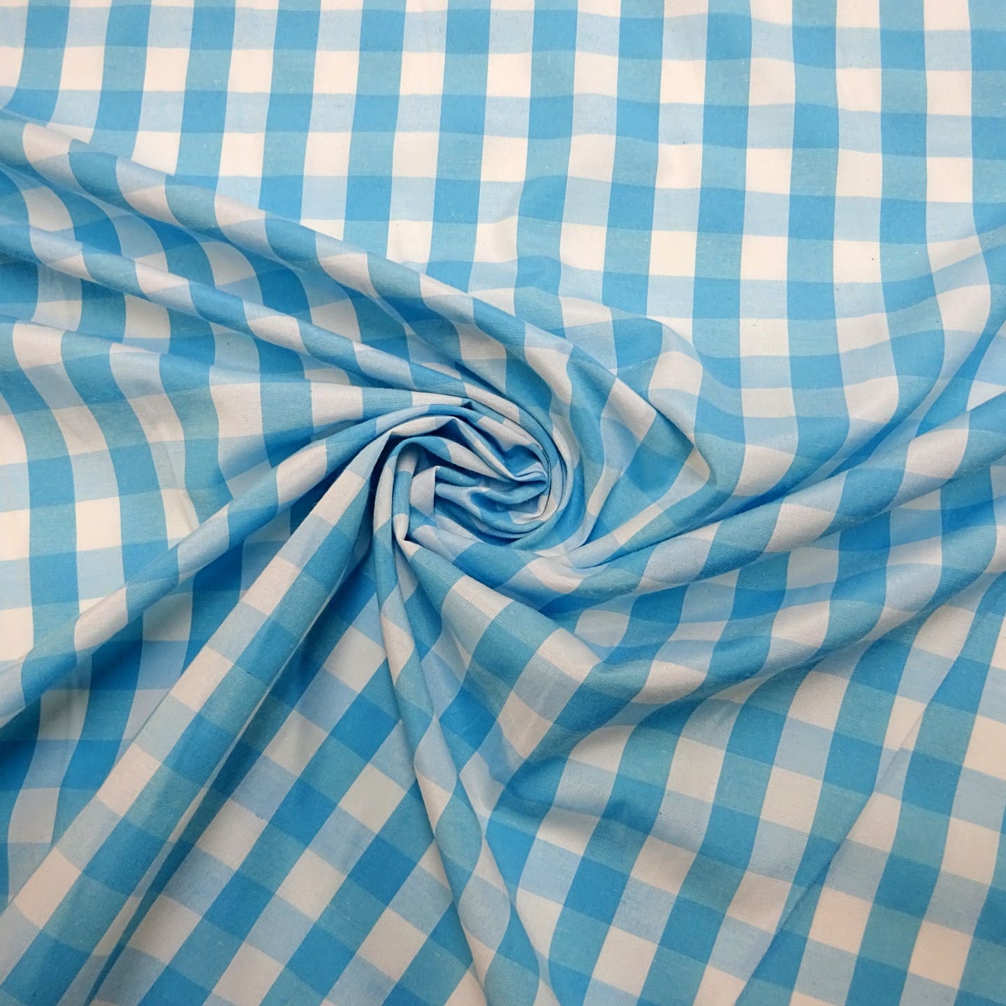 Polycotton Fabric 15mm Woven Gingham Turquoise