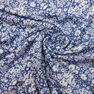 Jersey Fabric Printed Loop Backed Floral Elizabeth Blue