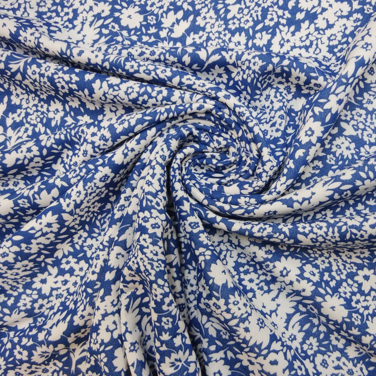 Jersey Fabric Printed Loop Backed Floral Elizabeth Blue