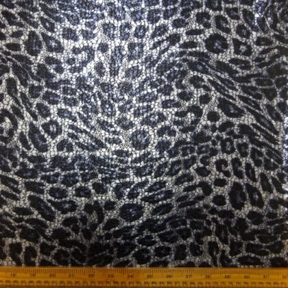 Jersey Fabric Foil Print Leopard Lace Black Silver