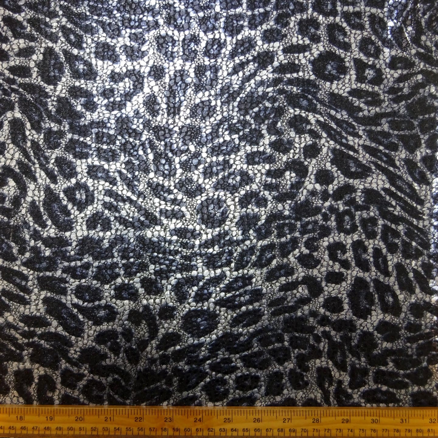Jersey Fabric Foil Print Leopard Lace Black Silver