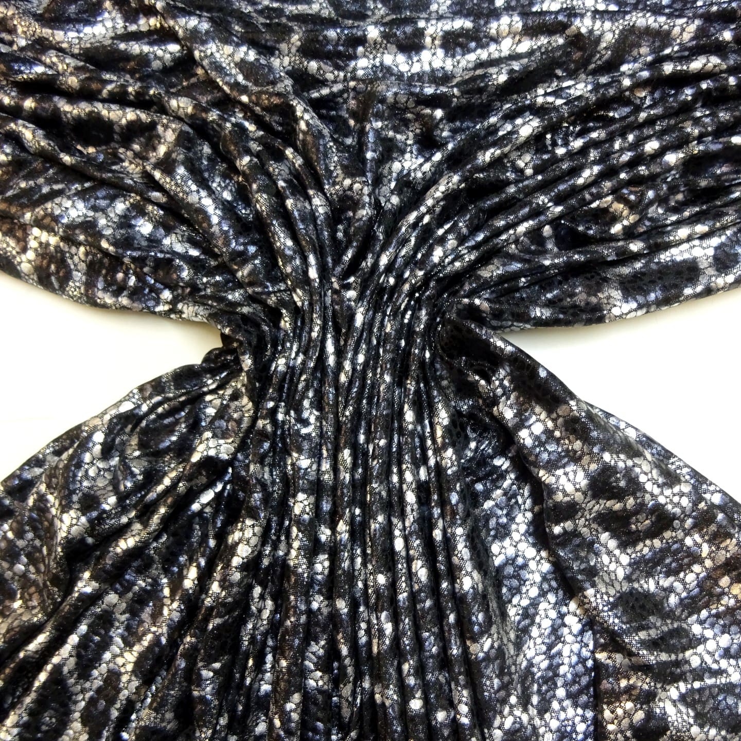 Jersey Fabric Foil Print Leopard Lace Black Silver