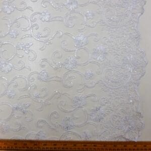 Lace Fabric Bridal Scalloped Sequinned Francesca White