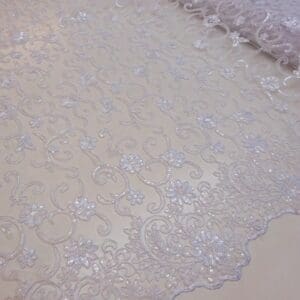 Lace Fabric Bridal Scalloped Sequinned Francesca White