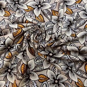 Suiting Fabric Linen Mix Floral Honolulu Blooms Beige/Tan
