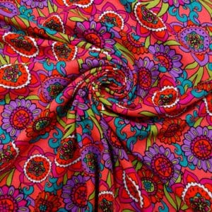 Suiting Fabric Linen Mix Floral Bellagio Blooms Cerise