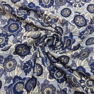 Suiting Fabric Linen Mix Floral Bellagio Blooms Blues