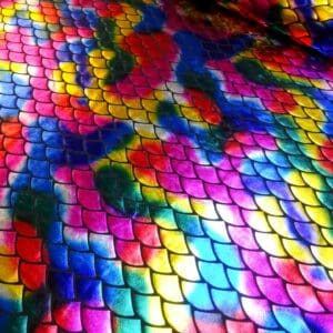 Lycra Fabric Foiling Large Rainbow Cyber Scales Multi