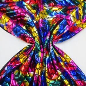 Lycra Fabric Foiling Large Rainbow Cyber Scales Multi