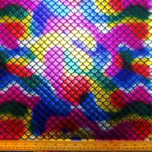 Lycra Fabric Foiling Small Rainbow Cyber Scales Multi