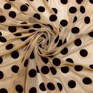 Mesh Netting Fabric Soft Flocked Spots Shilling Size Black On Nude Net