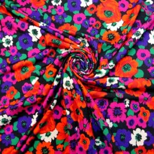 T-Shirting Fabric Marabou Poppy Cerise Orange Black