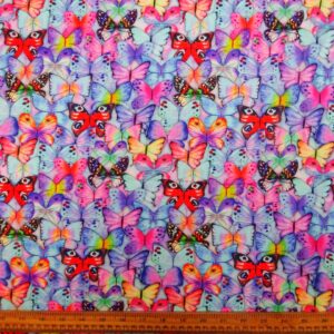 Viscose Fabric Butterfly Party Turquoise Multi