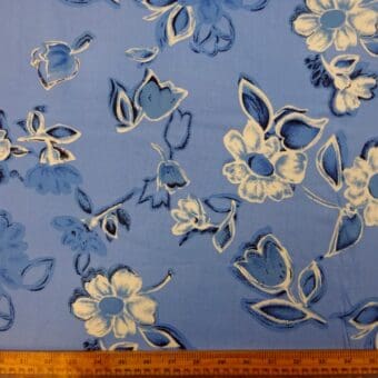 Viscose Fabric Floral Dutch Girl Pansy Wedgewood