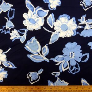 Viscose Fabric Floral Dutch Girl Pansy Navy