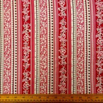 Viscose Fabric Floral Lacy Stripe Terracotta Pink