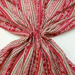 Viscose Fabric Floral Lacy Stripe Terracotta Pink