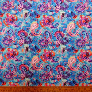 Viscose Fabric Paisley Magic Turquoise Pink Purple