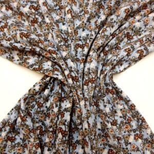Crinkle Viscose Fabric Floral Pretty Petunias Pale Blue