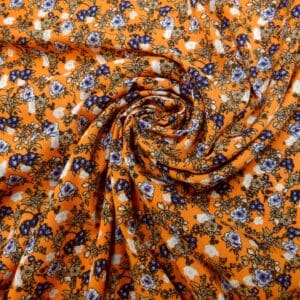 Crinkle Viscose Fabric Floral Pretty Petunias Orange