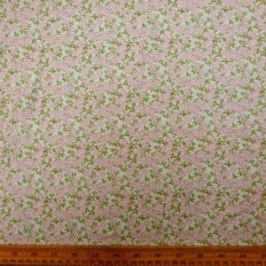 Viscose Fabric Floral Blooms Sage Pink