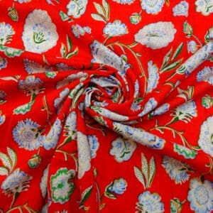 Viscose Fabric Floral Peony Red