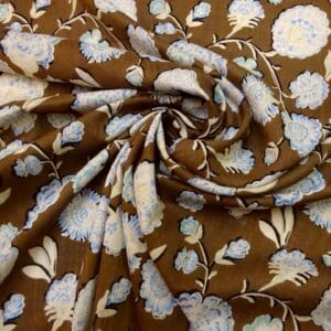 Viscose Fabric Floral Peony Brown
