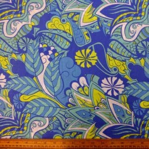Viscose Fabric Floral Tropical Fiesta Blue/Lime